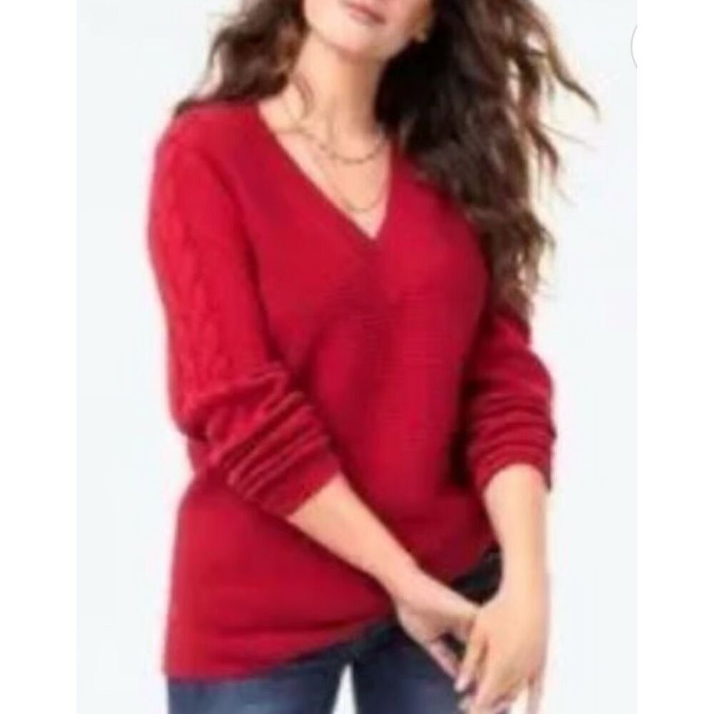 CAbi Standout red knit v-neck sweater sz XS Style #3714
